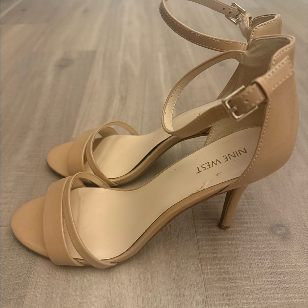 Nine West Tan Stiletto Heels with Ankle Strap size 10